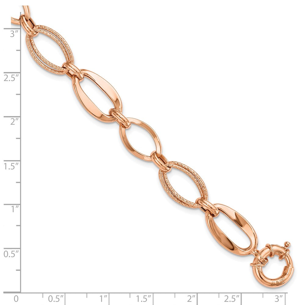 10k Rose Gold Polished and Textured Link Bracelet 7.5  inches