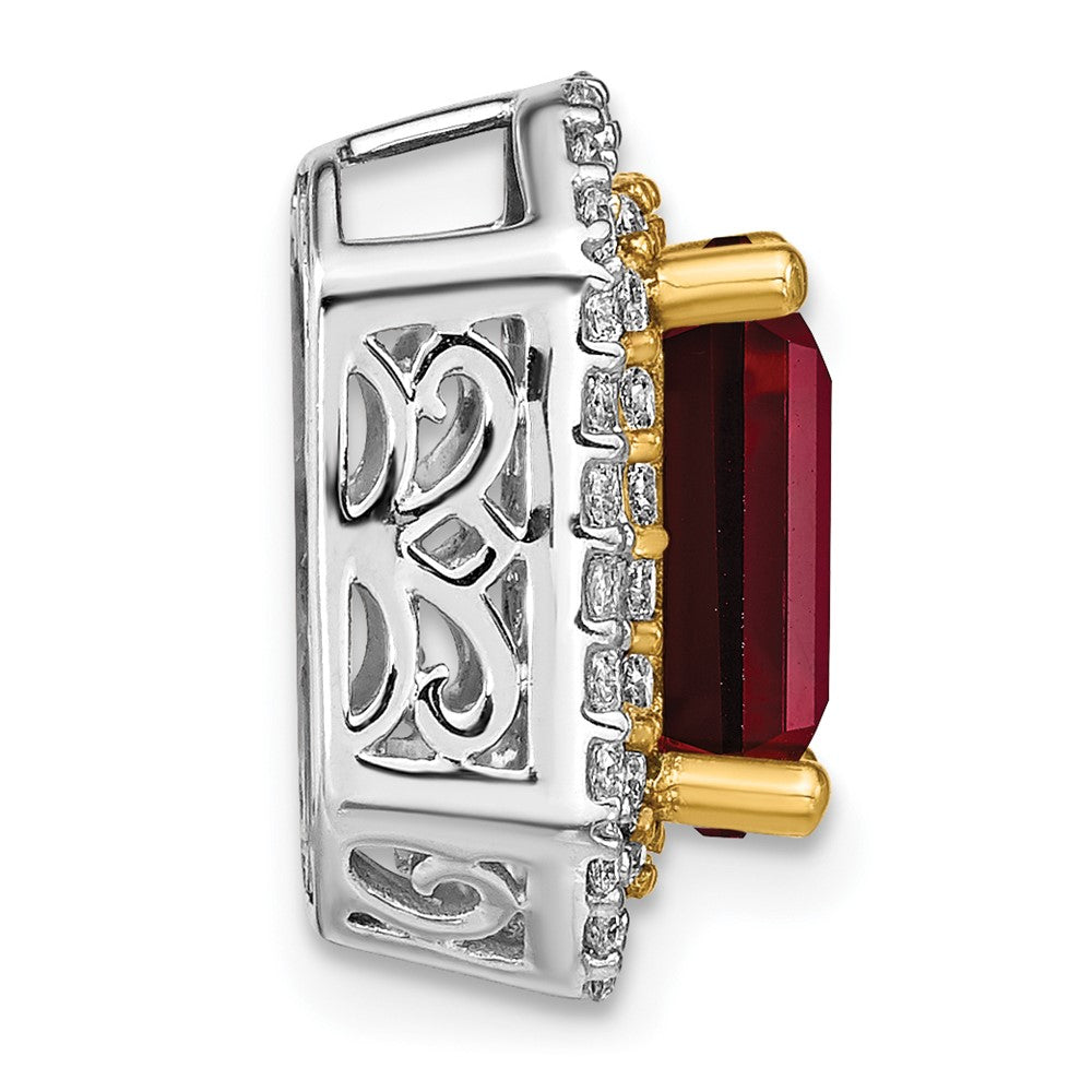 14k Two Tone 5/8 carat Lab Grown Diamond VS/SI+ G+ and Lab Created Ruby Chain Slide Pendant