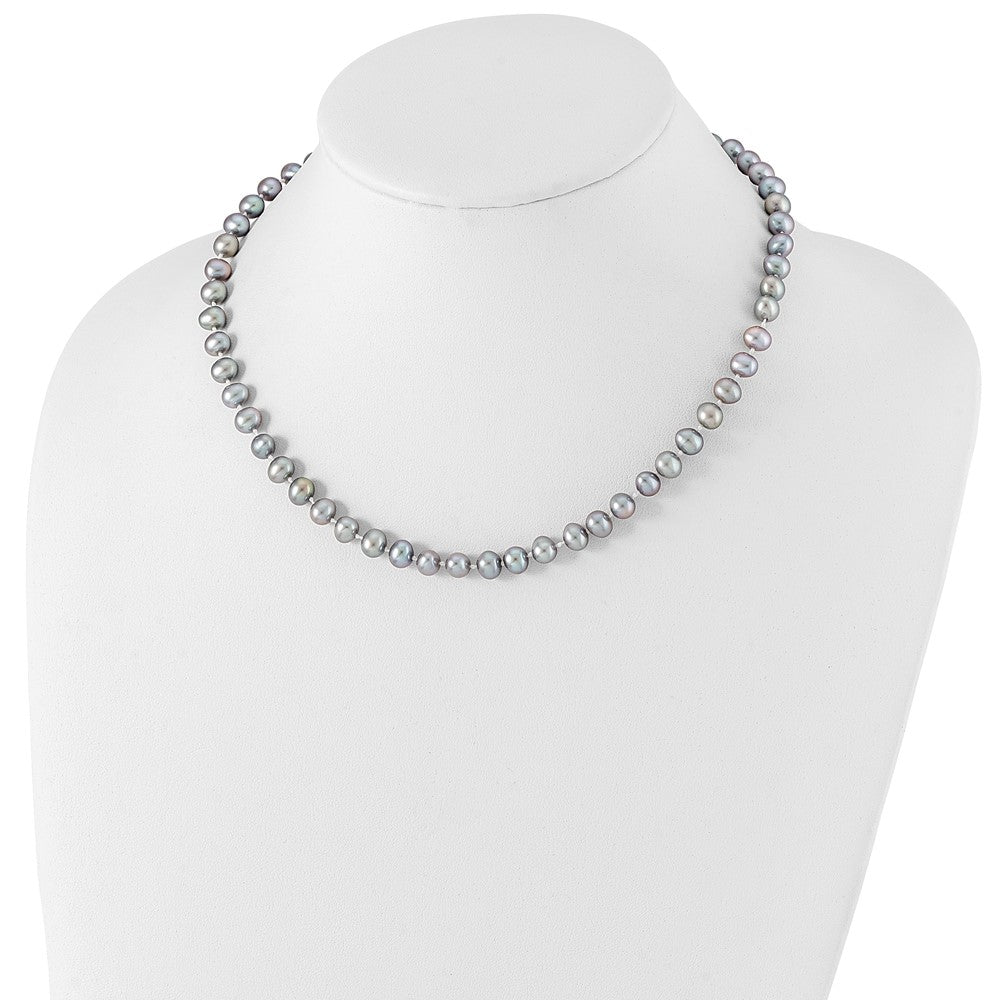 Sterling Silver Rhodium-plated 6-7mm Grey Near-Round Freshwater Cultured Pearl 24 inch Necklace 24 Inches