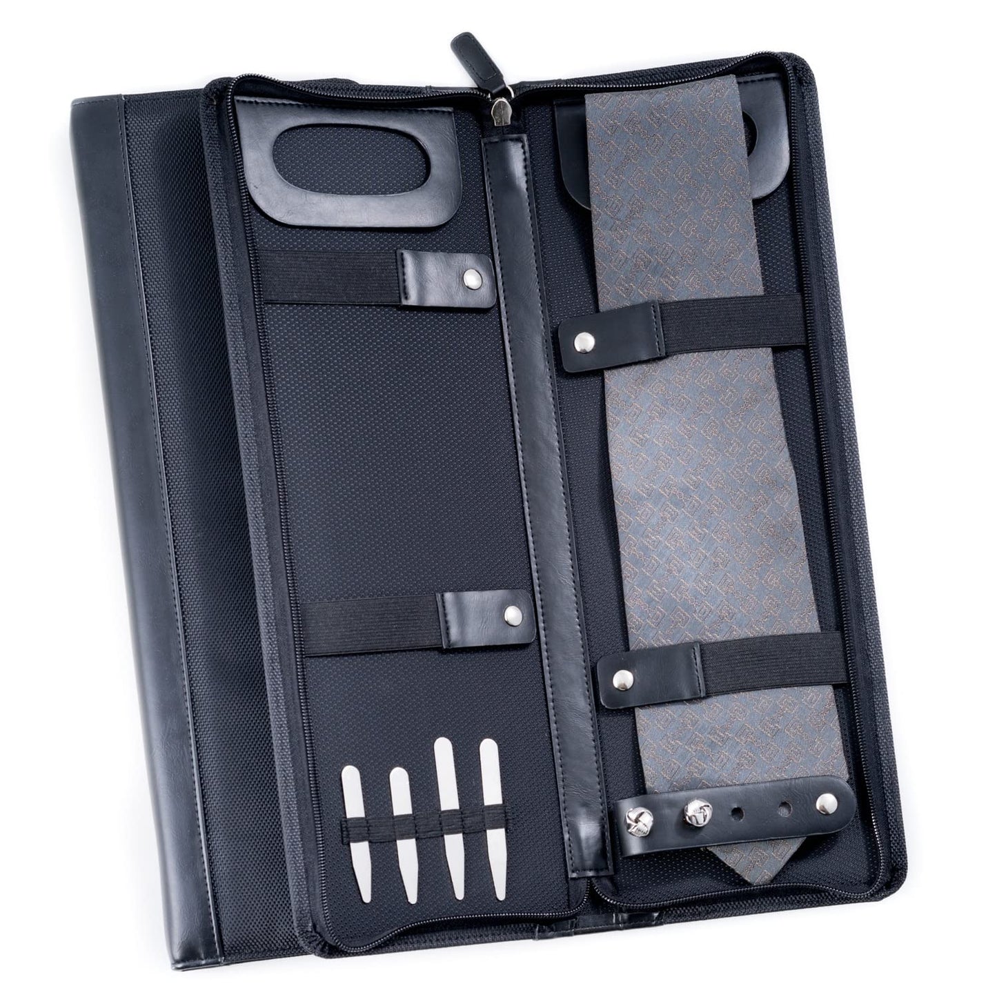 Ballistic Black Nylon Travel Tie Case with 4 Collar Stays and Cuff Link Slots QGM21298