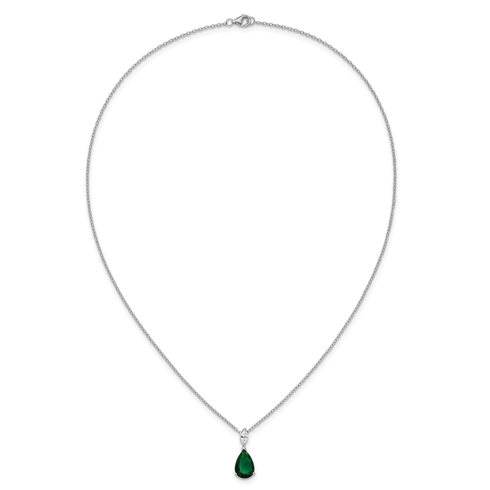 Cheryl M Sterling Silver Rhodium-plated Polished CZ and Green Glass Teardrop 18 Inch Necklace