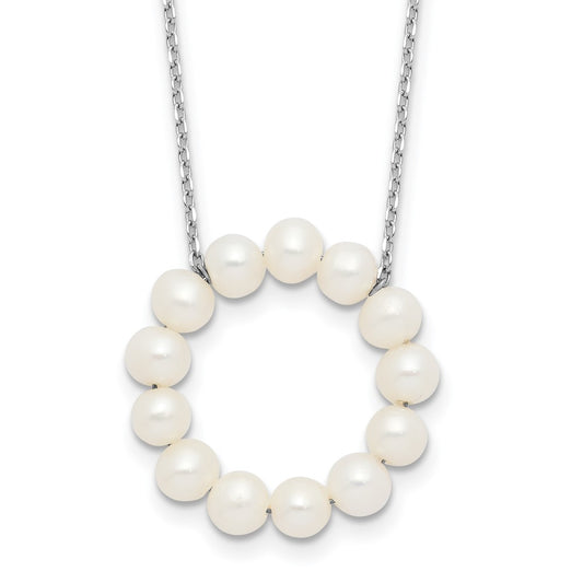 Sterling Silver Rhodium-plated 4-5mm White Near-Round Freshwater Cultured Pearl Circle 18 inch Necklace