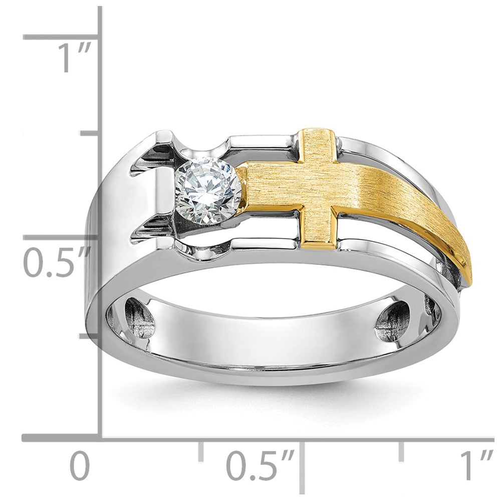 IBGoodman 14k Two-tone Men's Polished Satin and Cut-Out 1/3 Carat AA Quality Diamond Cross Ring