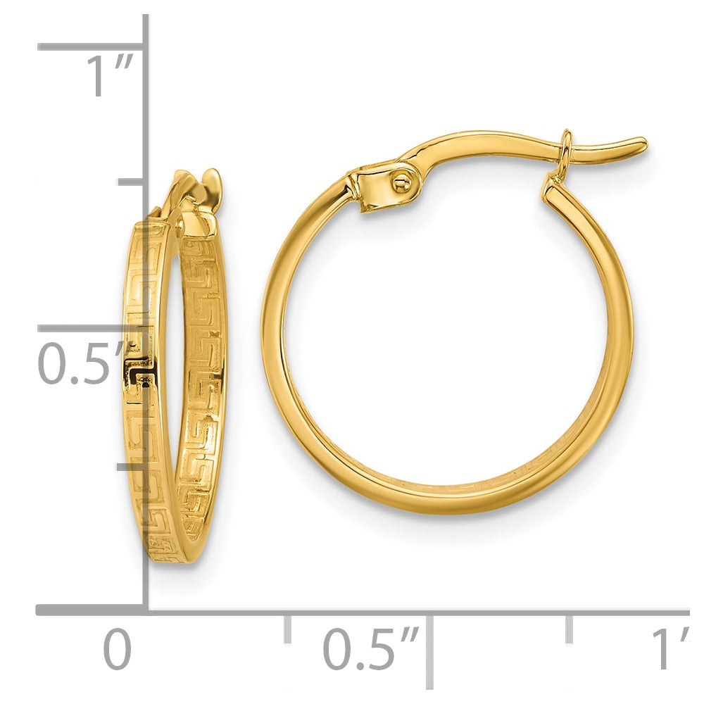 14K Polished Greek Key Round Hoop Earrings