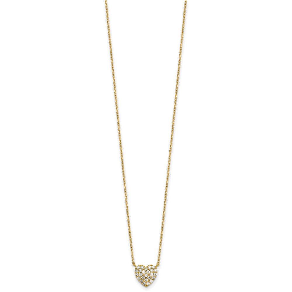 Sterling Silver Gold-tone Polished Pave CZ Heart 16 Inch with 2 Inch Extension Necklace 16 Inches