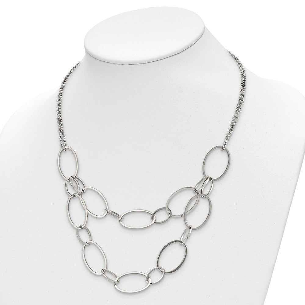 Stainless Steel Polished Oval Link 2-Strand 19in w/1.5in ext Necklace