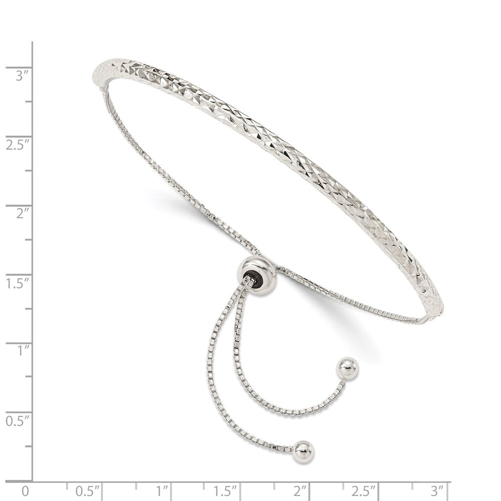 Sterling Silver Rhodium-plated Diamond Cut Adjustable Bracelet 10.5 inches