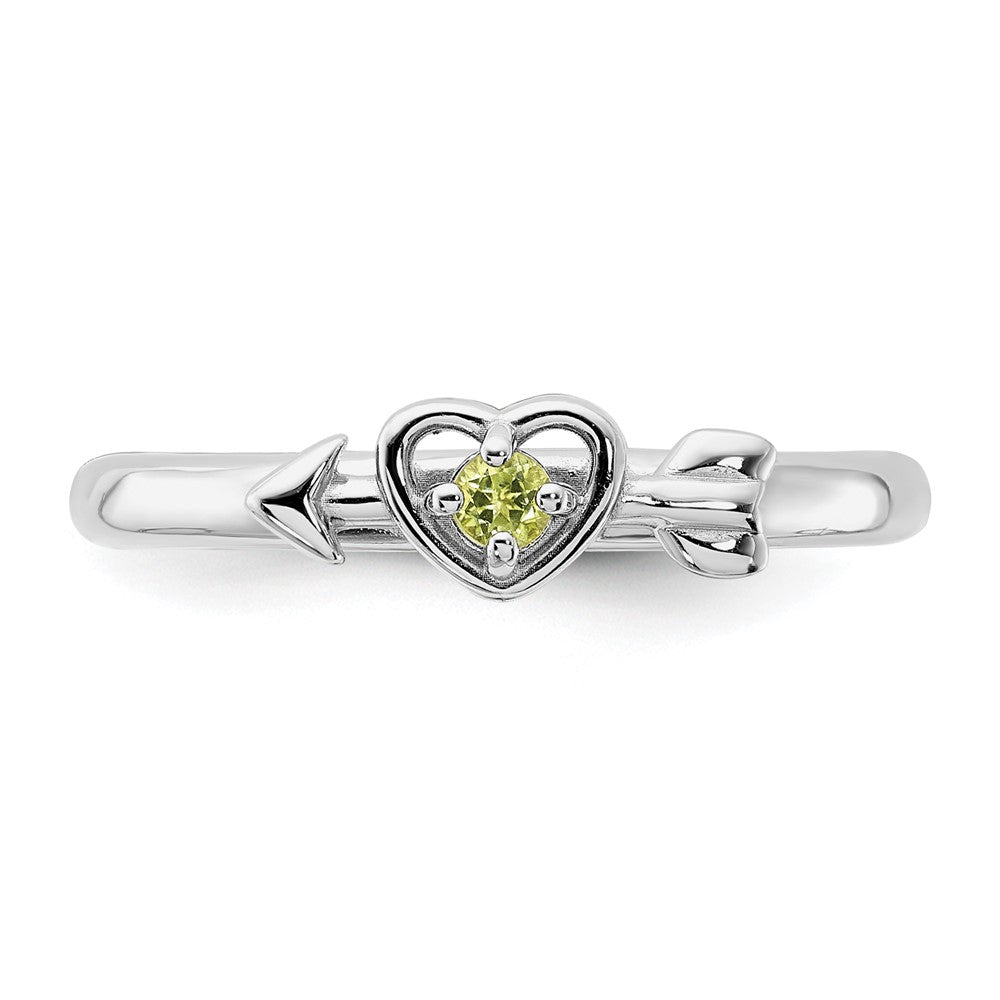Sterling Silver Stackable Expressions Rhodium-plated Peridot Heart with Arrow Ring Size -6