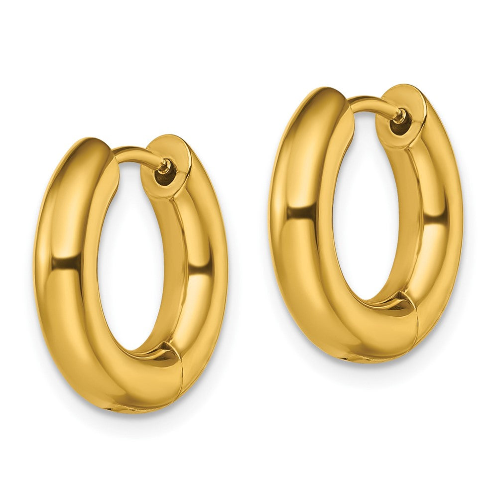 Stainless Steel Polished Yellow IP-plated 4mm Hinged Hoop  Earrings