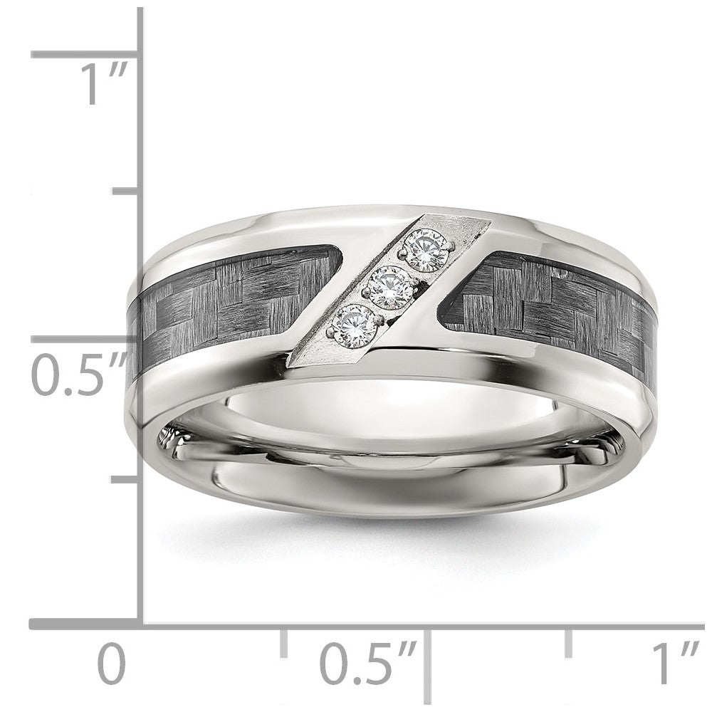 Stainless Steel Polsihed with Gray Carbon Fiber Inlay & CZ 8mm Band Size - 8