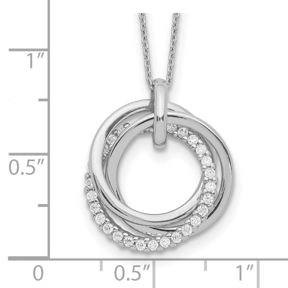 Sterling Silver Rhodium Plated Fancy CZ Necklace w/2in ext. 15.5 Inches