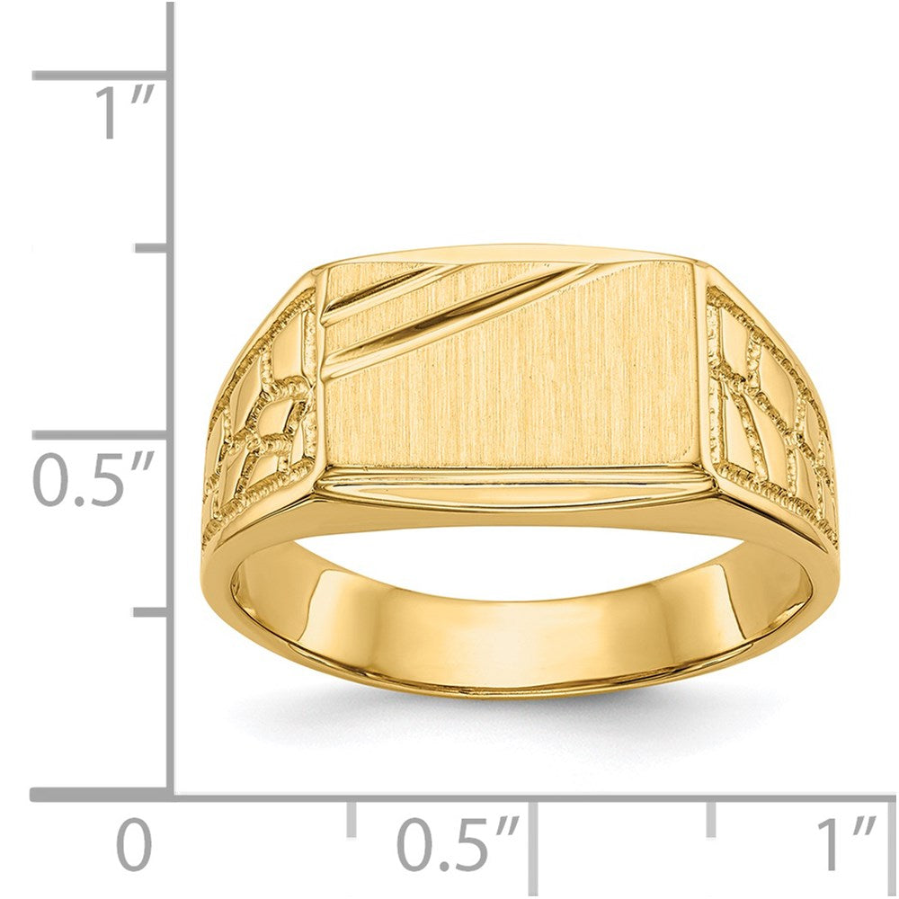 14k 8.5x13.0mm Open Back Men's Signet Ring Size 10