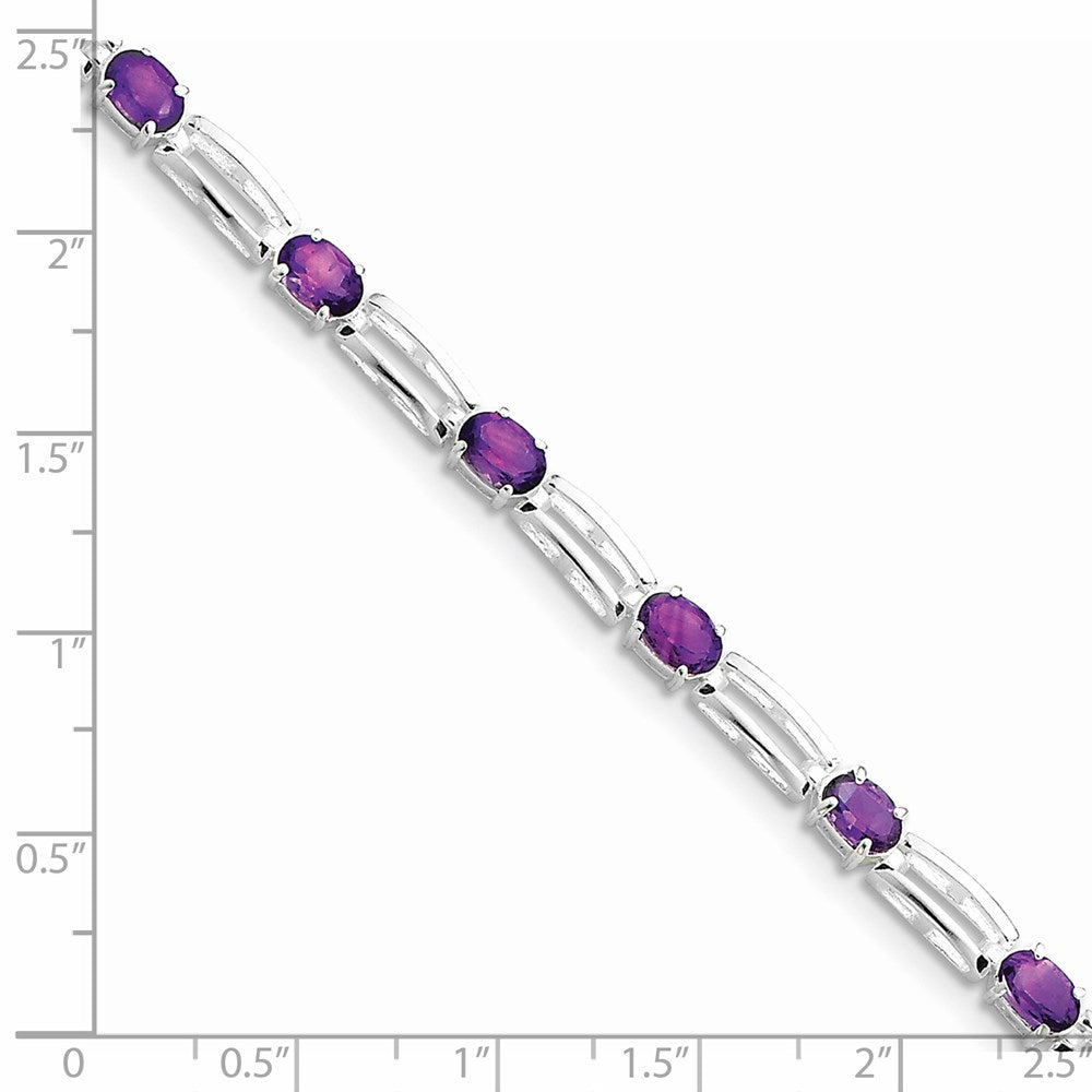 Sterling Silver Rhodium-plated Amethyst Bracelet 7 inches