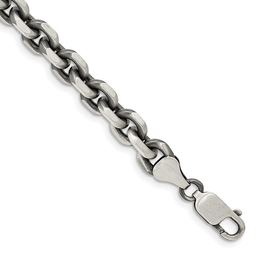 Sterling Silver Antiqued 7.0mm D/C Elongated Open Link Chain 8.5 inches