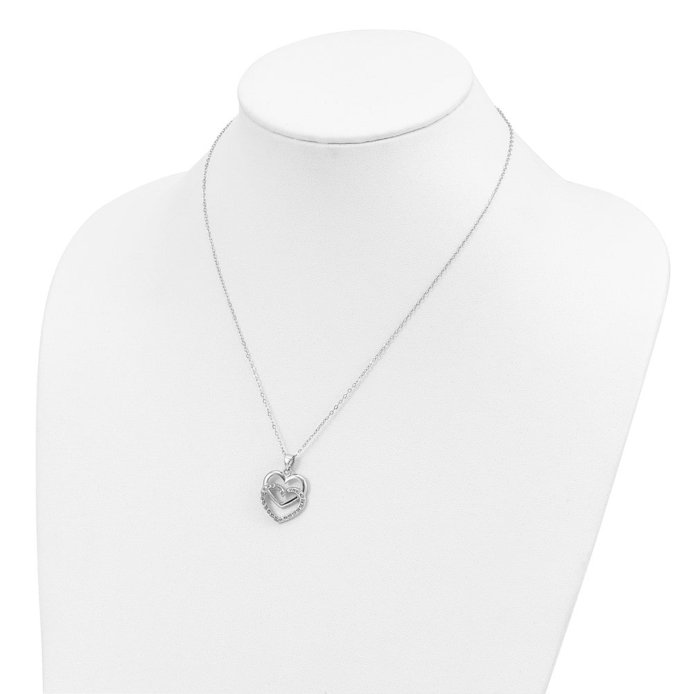 Diamond Fascination Diamond Mystique Sterling Silver Platinum-plated Diamond Double Heart 18 Inch Necklace 18 Inches