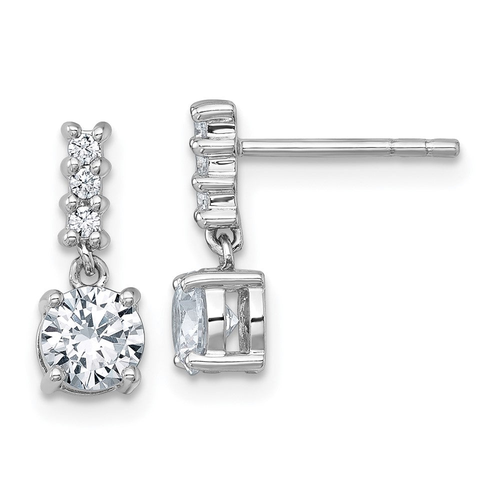 Sterling Silver Rhodium-plated Polished Round CZ Post Dangle Earrings