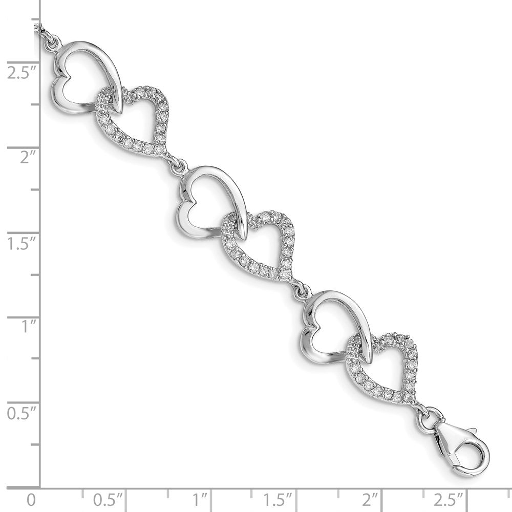 Sterling Silver Rhodium-plated CZ Heart Bracelet 7.75 inches