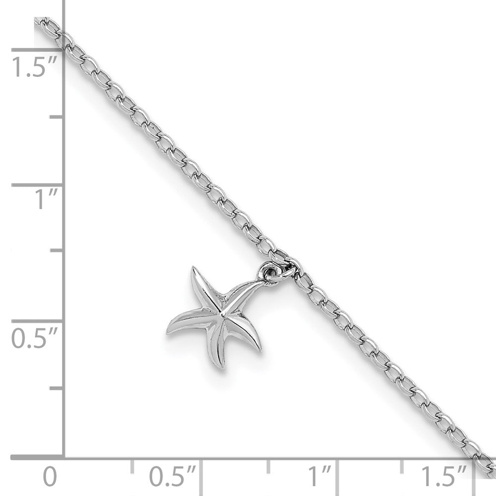 Sterling Silver Rhodium-Plated Dangle Starfish 9 inch with an 1 inch extention Anklet