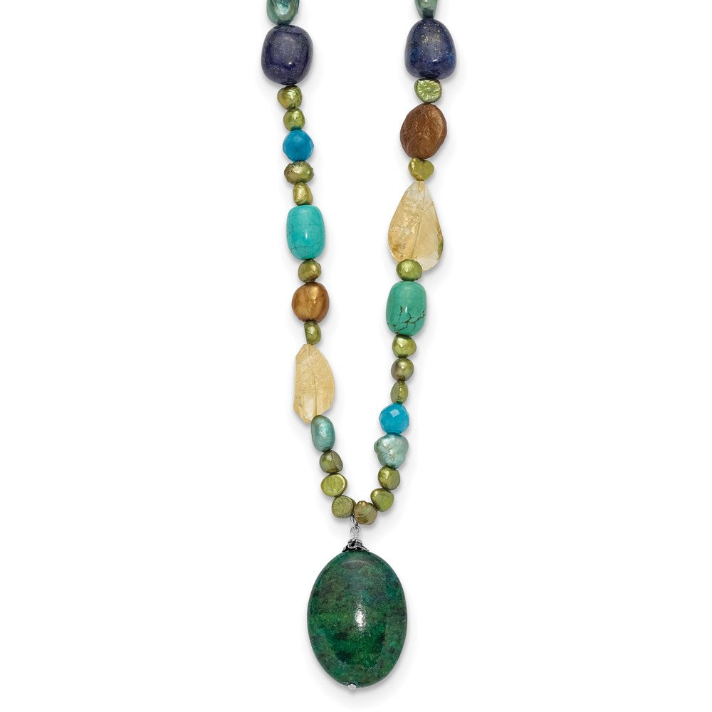 Sterling Silver Citrine/Lapis/Agate/Howlite/Jade/Chrysocolla/Necklace 28 Inches