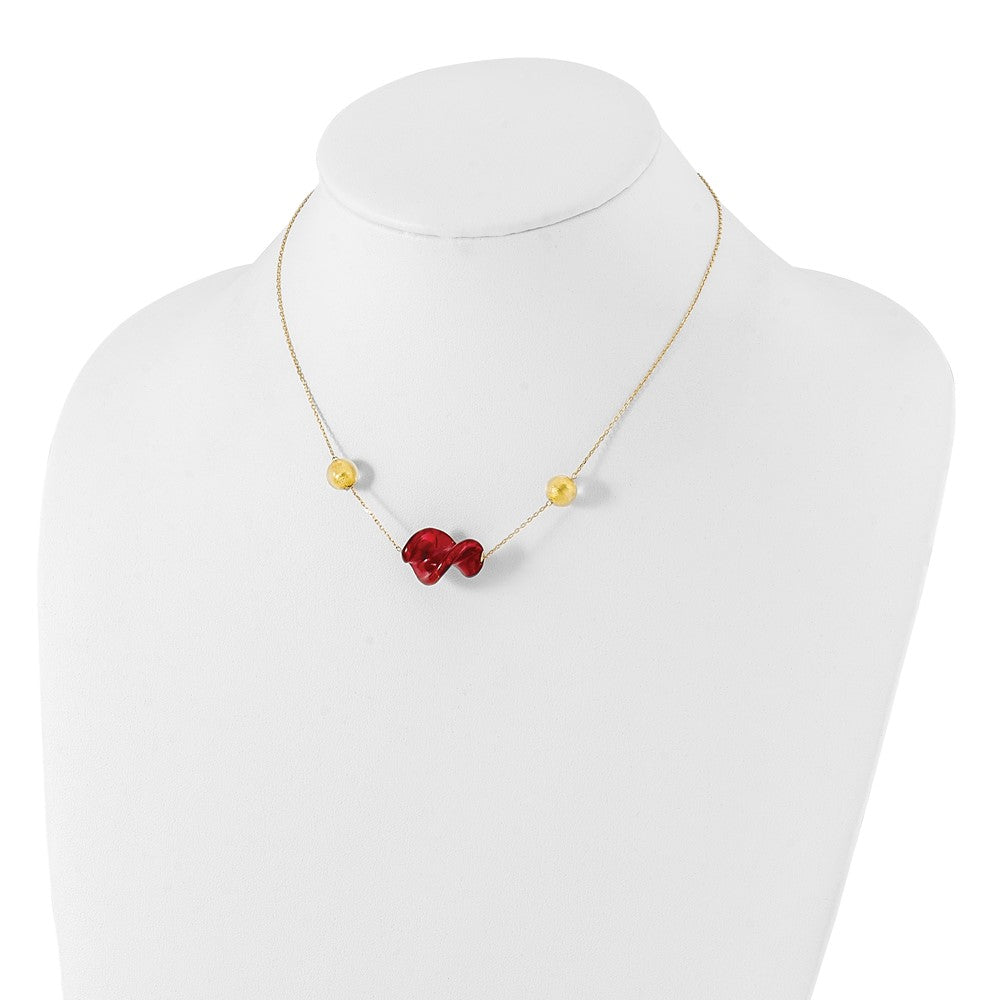 14ky Red & Gold Murano Glass Bead Necklace