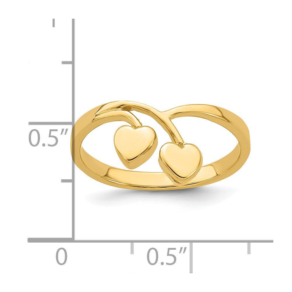 14K Double Heart Drop V Ring Size 6