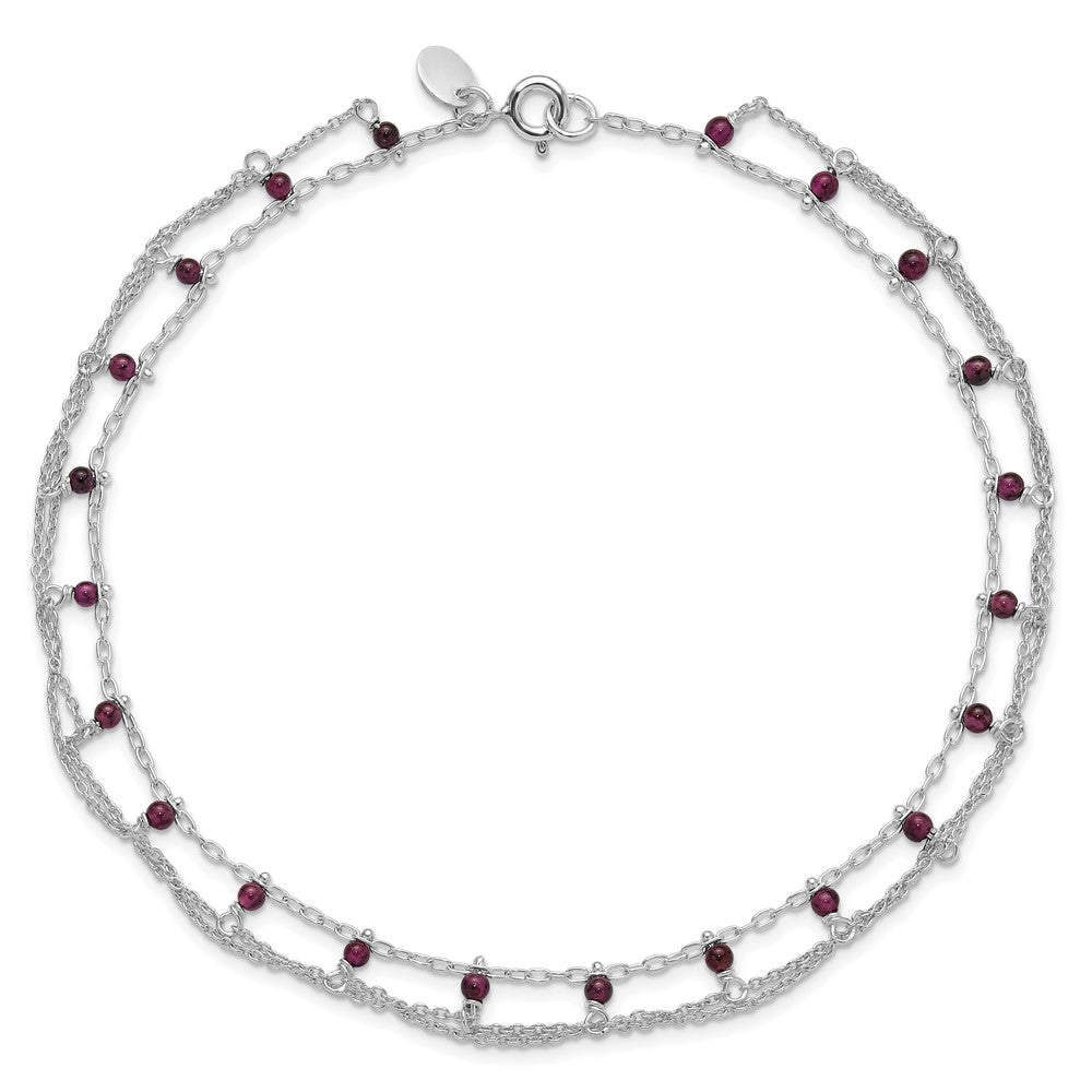 Sterling Silver Rhodolite Garnet Anklet 10 inches