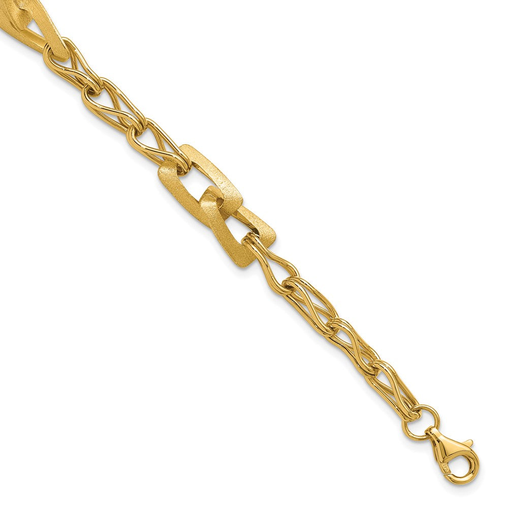 14K Polished and Satin Fancy Link with 1in ext. Bracelet 8.5  inches