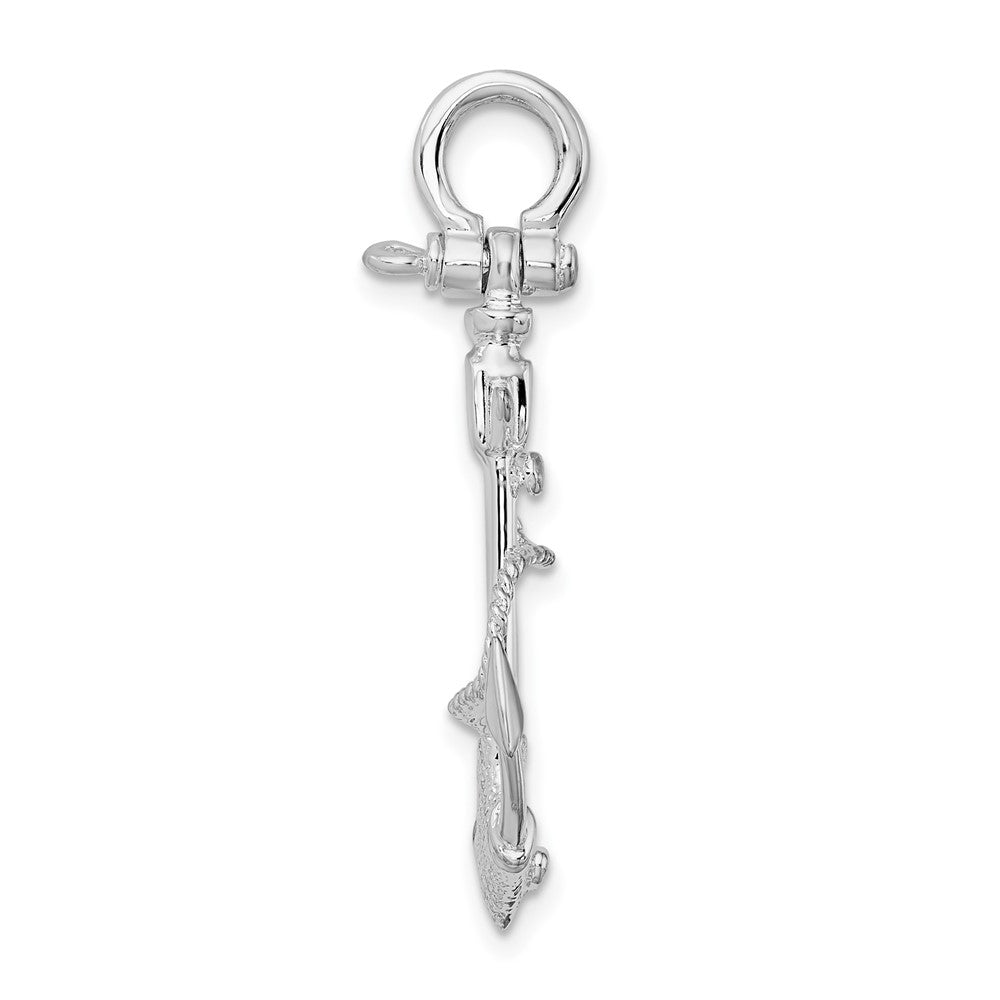De-Ani Sterling Silver Rhodium-Plated Polished and Textured 3D Anchor with Rope Pendant