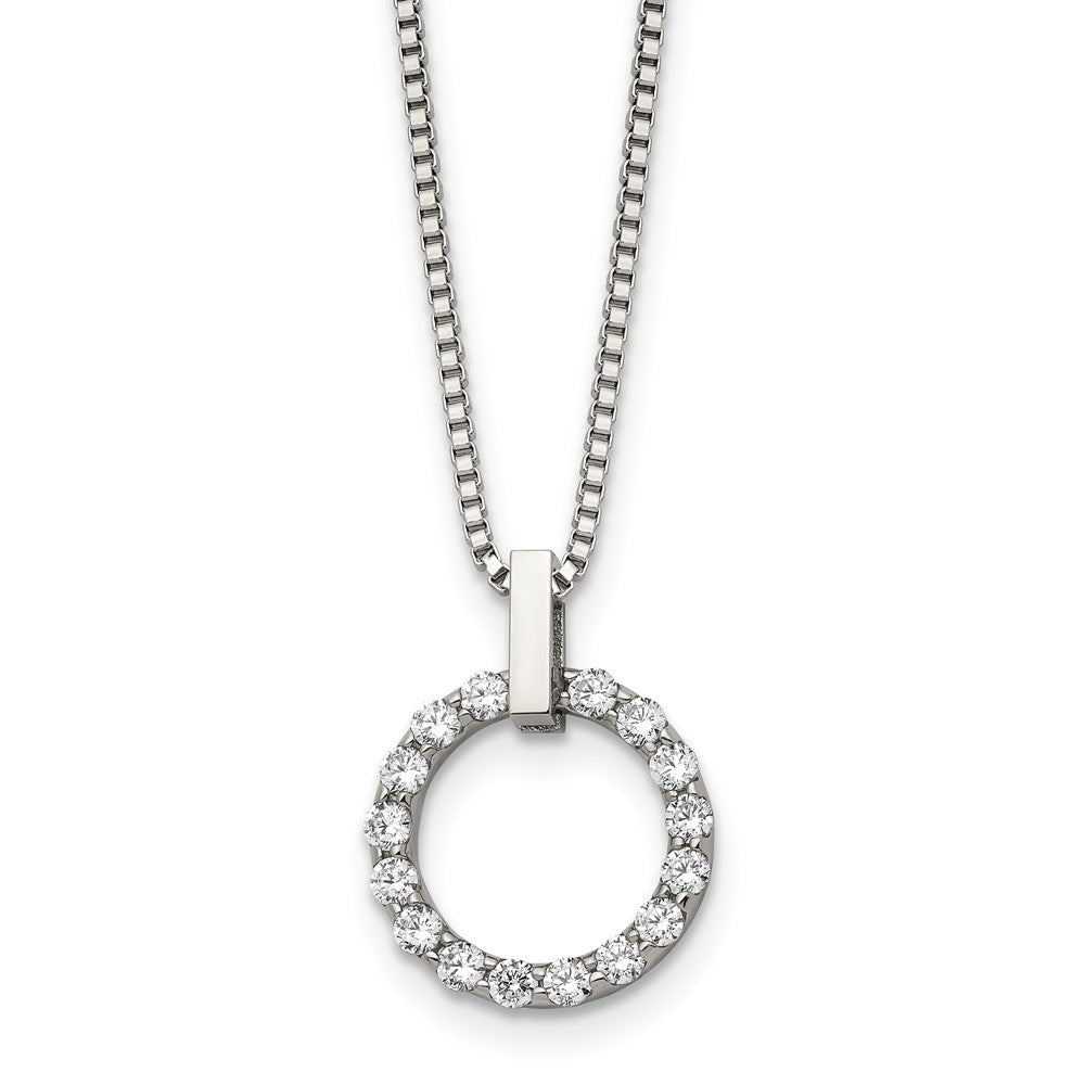 Stainless Steel Polished CZ Circle 18in Necklace