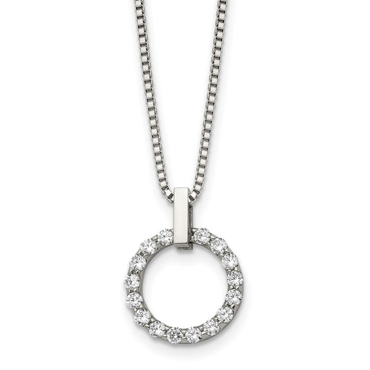 Stainless Steel Polished CZ Circle 18in Necklace
