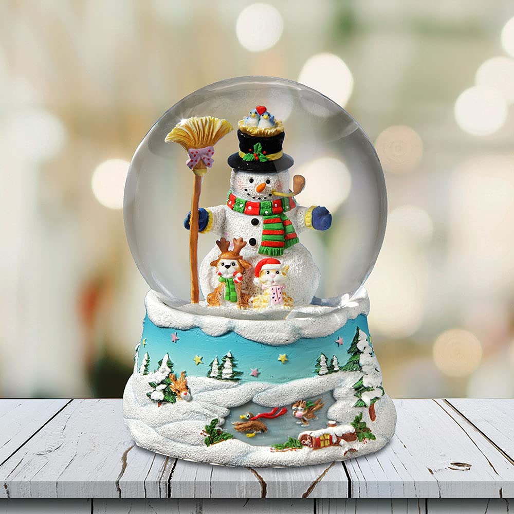 San Francisco Music Box Gary Patterson Happy Holidays (Plays Jingle Bells) Snowman Snow Globe QGM22050