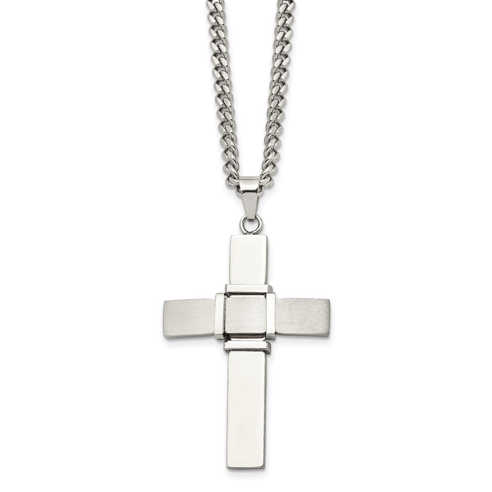 Stainless Steel Brushed and Polished Cross 22in Necklace