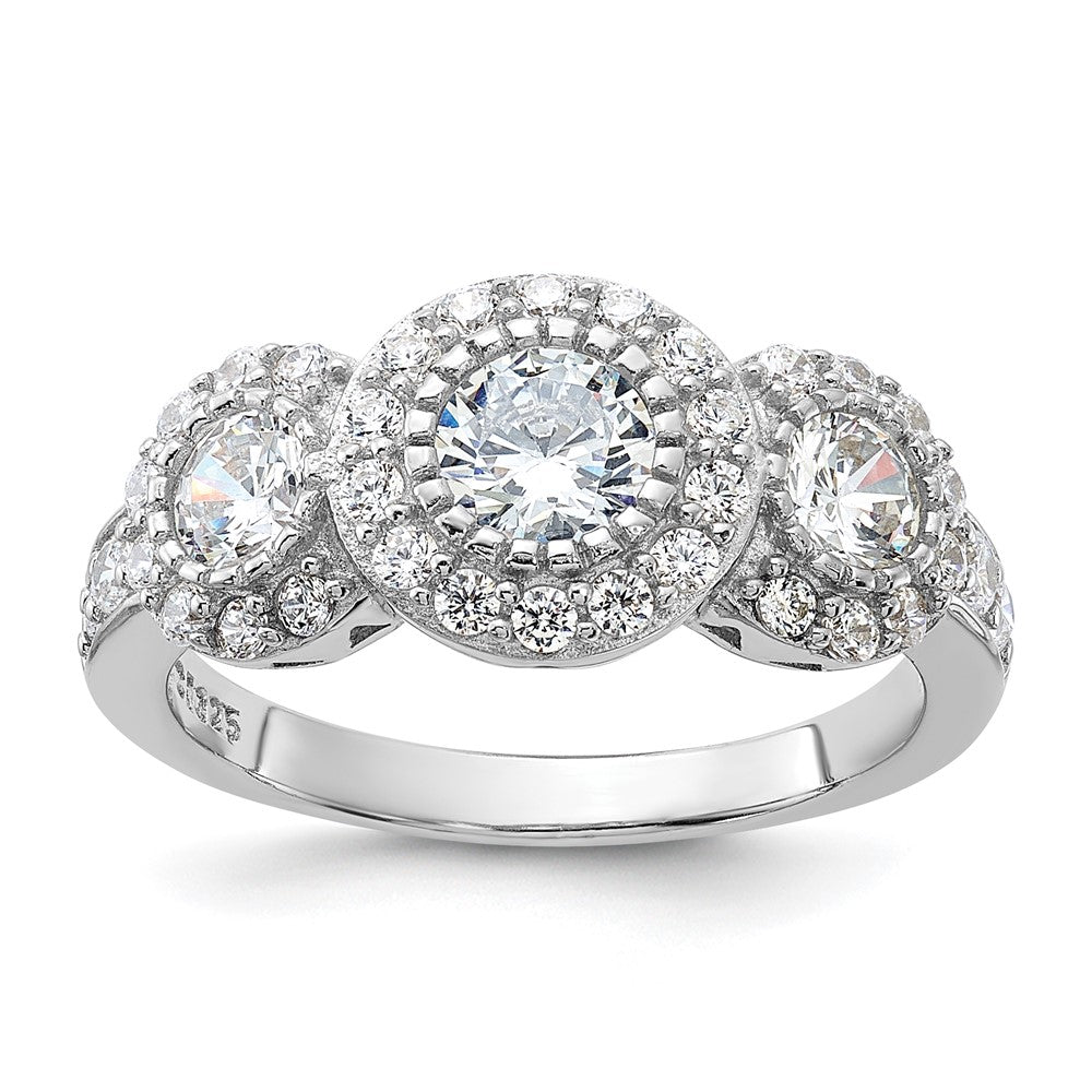 Sterling Silver Rhodium-plated CZ 3-stone Ring