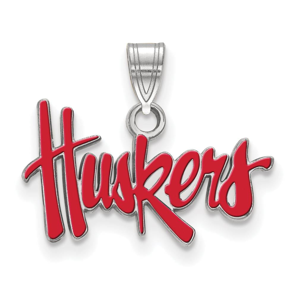 Sterling Silver Rhodium-plated LogoArt University of Nebraska Huskers Small Enameled Pendant Q-SS017UNE