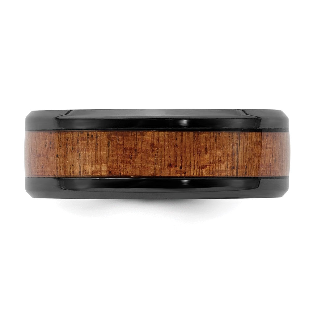 Black Zirconium Polished with Sapele Wood Inlay 8mm Band Size - 8.5