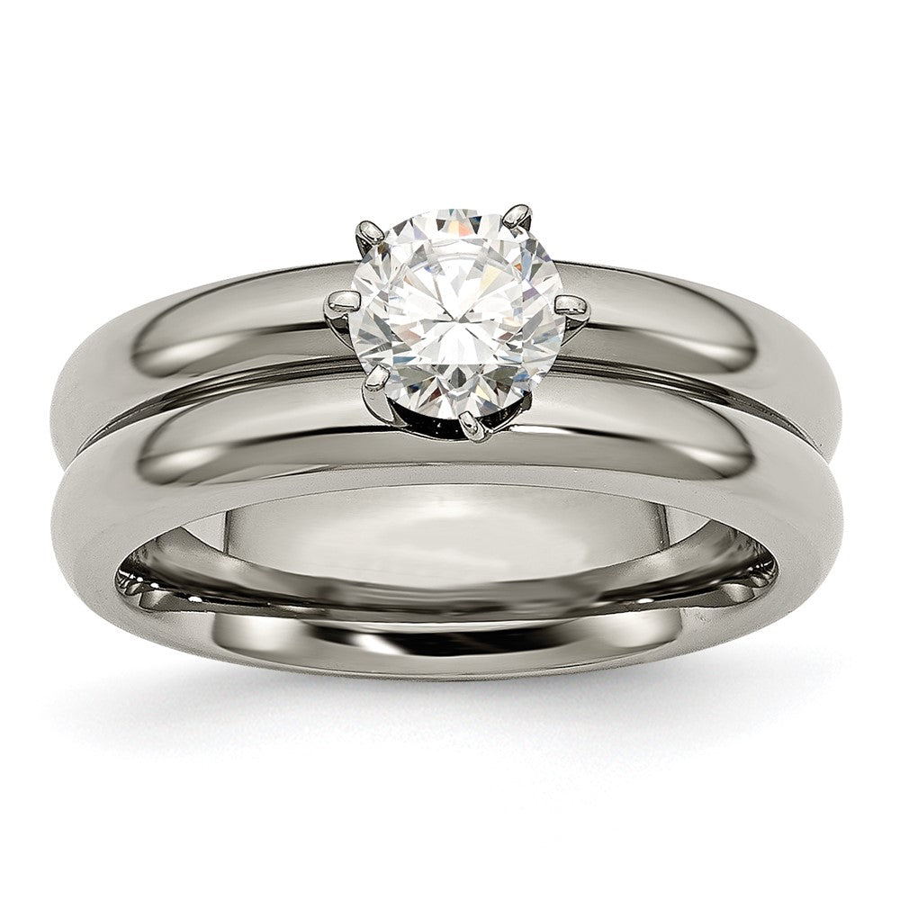 Titanium Polished with CZ Ring Size - 6