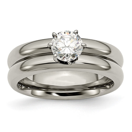 Titanium Polished with CZ Ring Size - 6