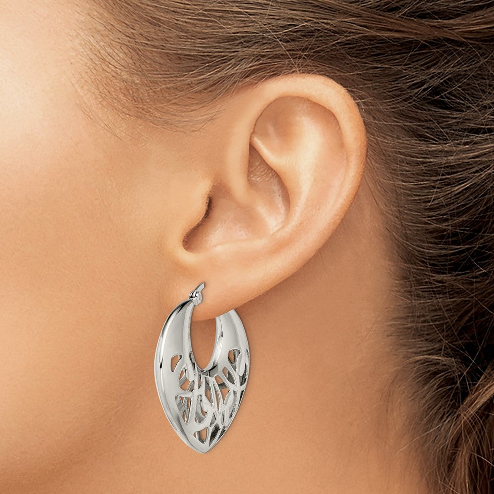 Stainless Steel Polished Fancy Cut out 40mm Diameter Hoop Earrings