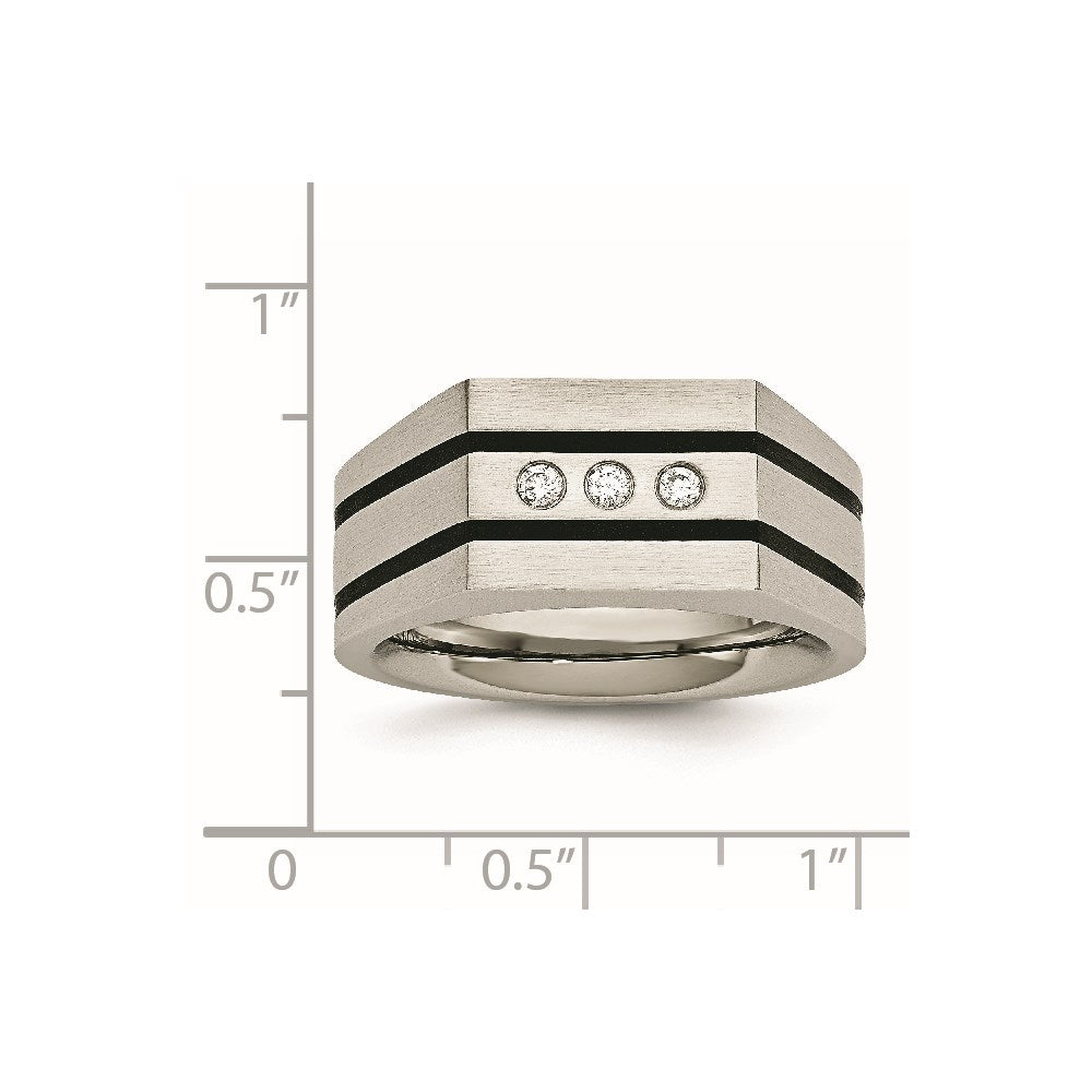 Stainless Steel Brushed Black IP-plated w/CZ Signet Ring Size - 9