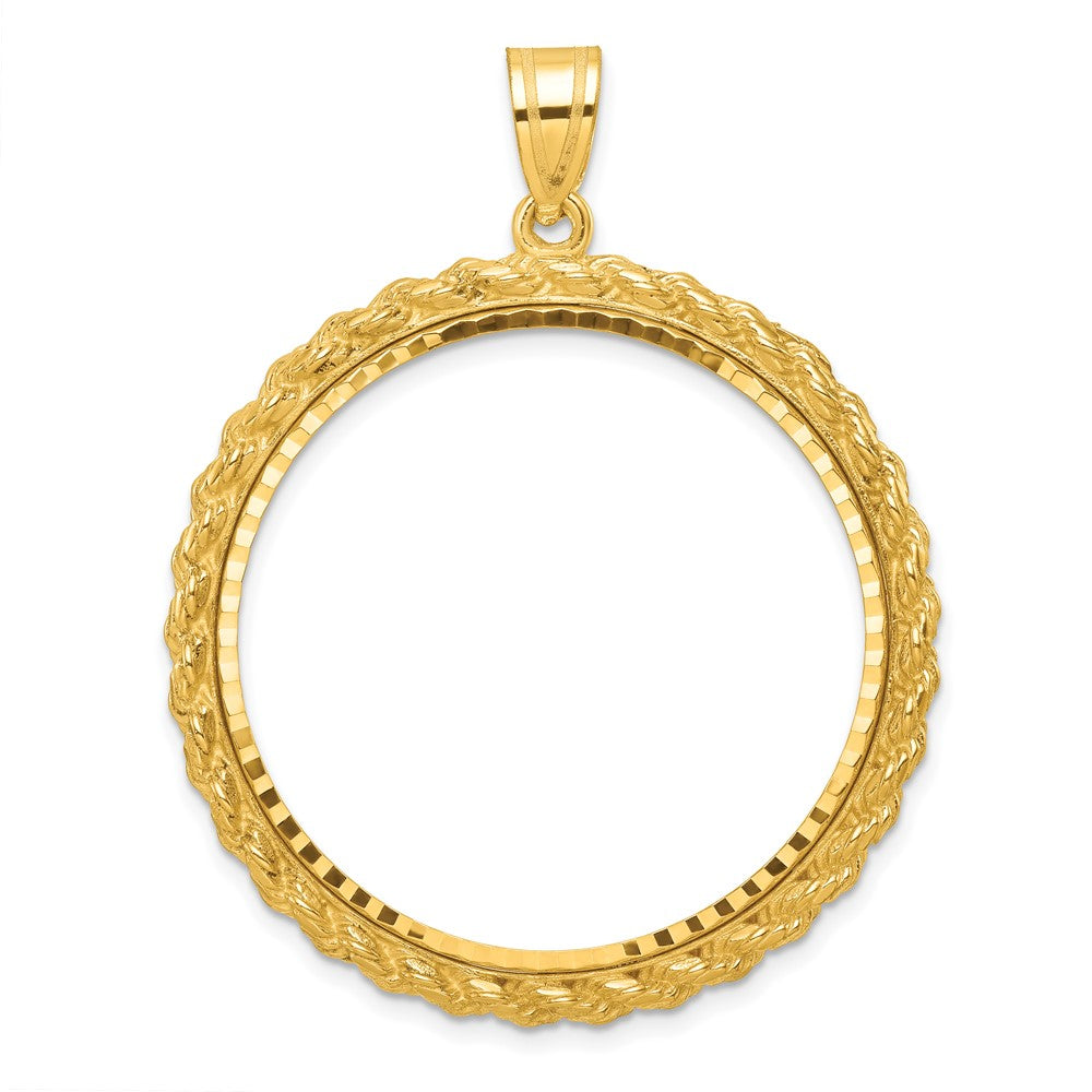 Wideband Distinguished Coin Jewelry 14k Polished and Diamond-cut with Casted Rope 32.0mm Prong Coin Bezel Pendant