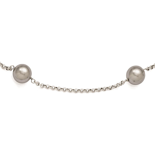 Sterling Silver Majestik 10-11mm Grey Shell Bead 7 Station Necklace
