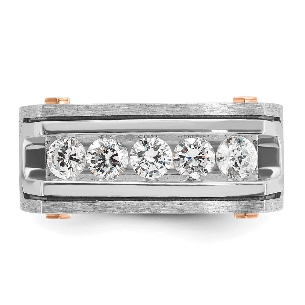 IBGoodman 14k Two Tone Rose and White Gold with Black Rhodium 1 carat Lab Grown Diamond VS/SI+ G+ Five Stone Complete Polished Satin and Grooved Men's Ring