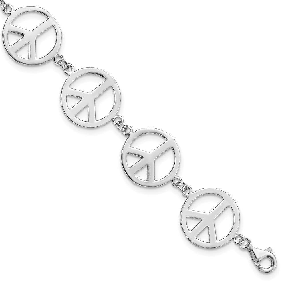 Sterling Silver Rhodium-plated 7.25in Peace Symbol Bracelet 7.25 inches