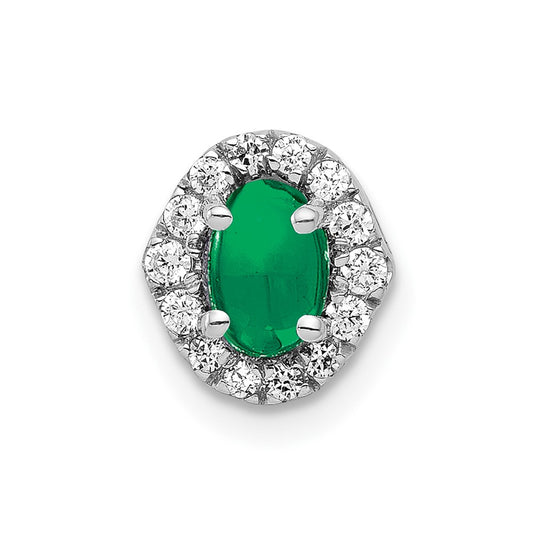 14k White Gold Halo Diamond and Cabochon .73 Emerald Chain Slide
