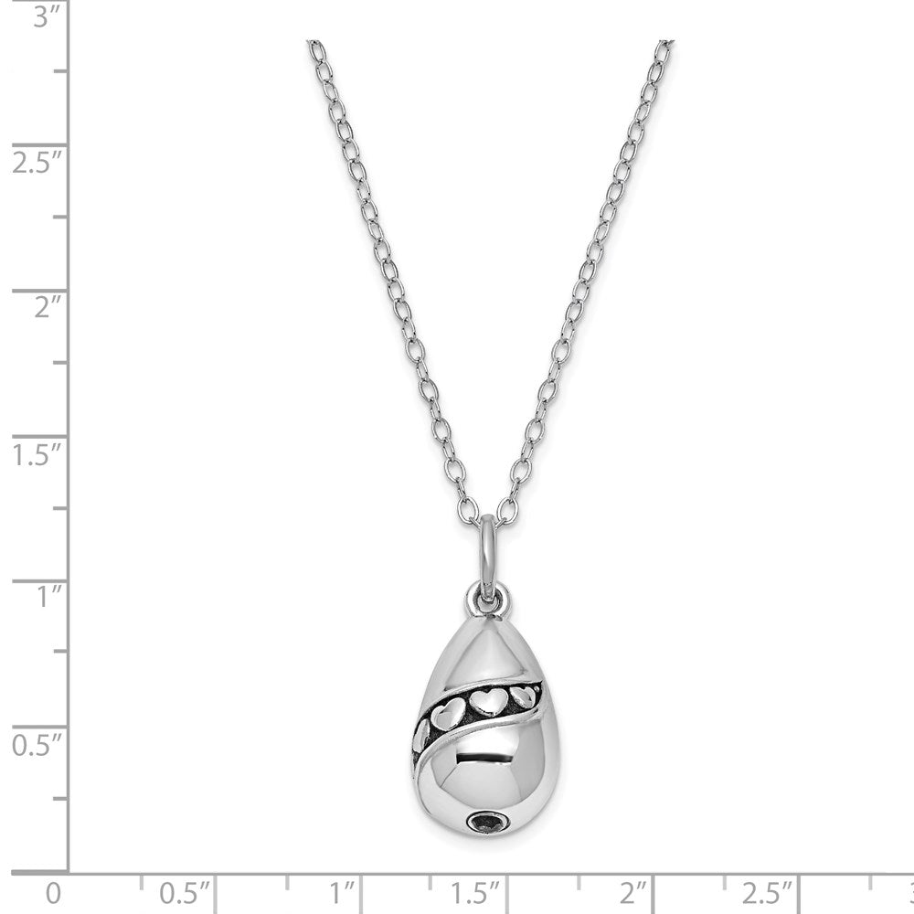 Sentimental Expressions Sterling Silver Rhodium-plated Antiqued Tear Of Love Ash Holder 18 Inch Necklace 18 Inches