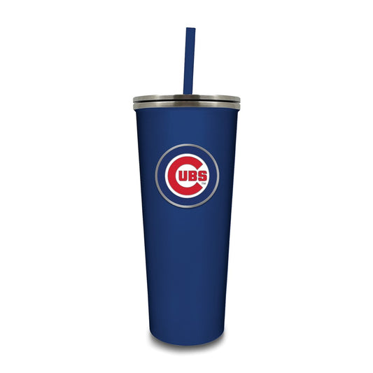 MLB Chicago Cubs Stainless Steel 24 ounce Skinny Tumbler with Emblem and Straw
