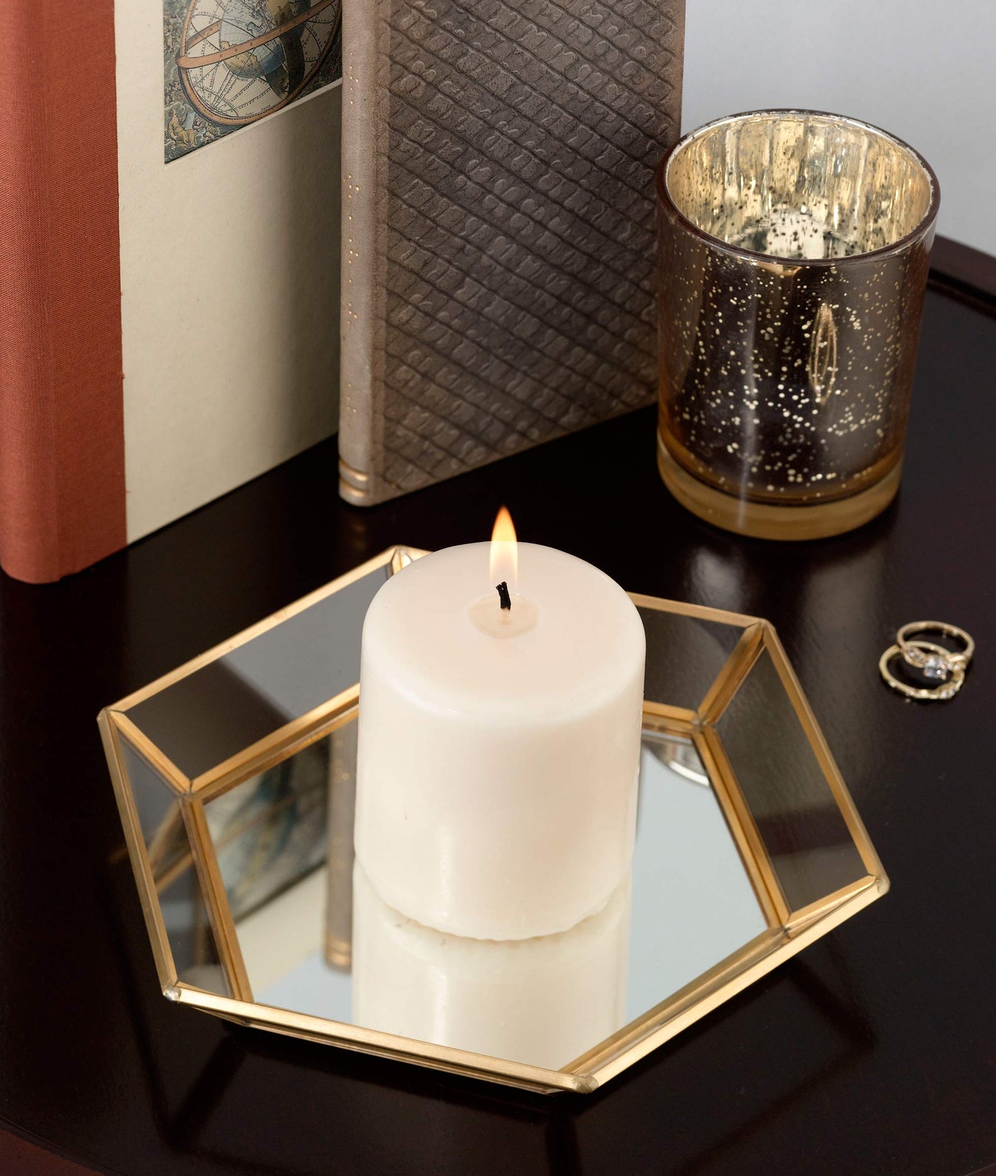 Lillian Rose Gold Geometric Edge Mirrored Tray Wedding Guestbook Alternative, 8.25"x7.25"x1.15"