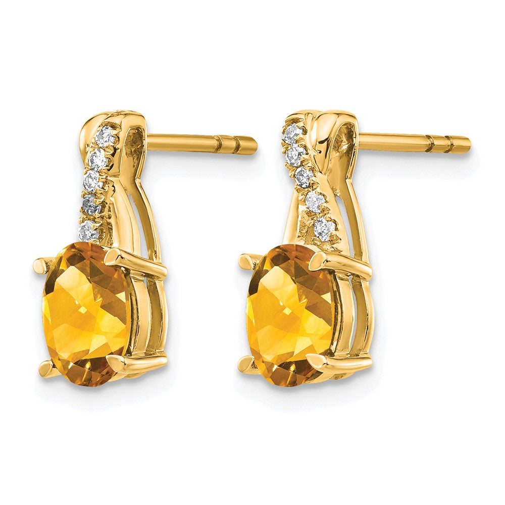10ky Citrine & Diamond Earrings 7x5 Oval Citrine, Rd 10-1.1mm dia