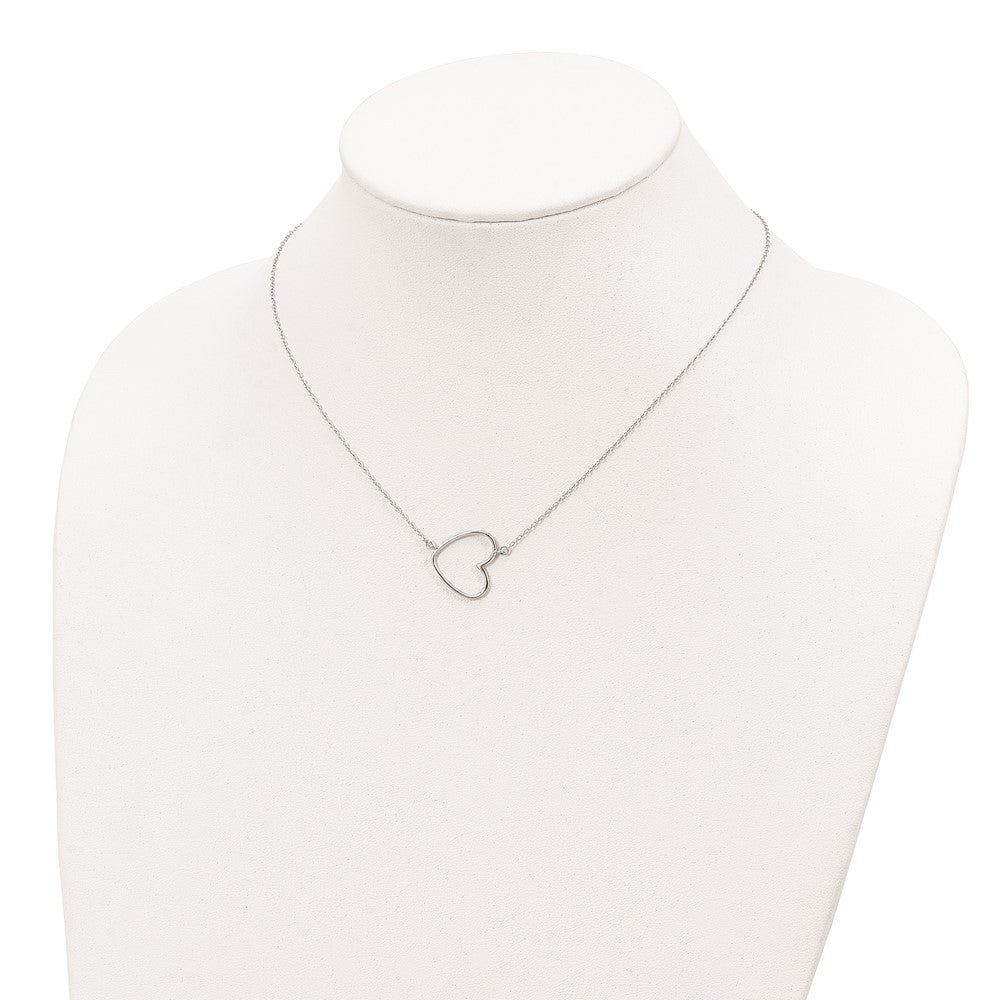 Sterling Silver Rhodium-plated 18in Heart Necklace 16 Inches