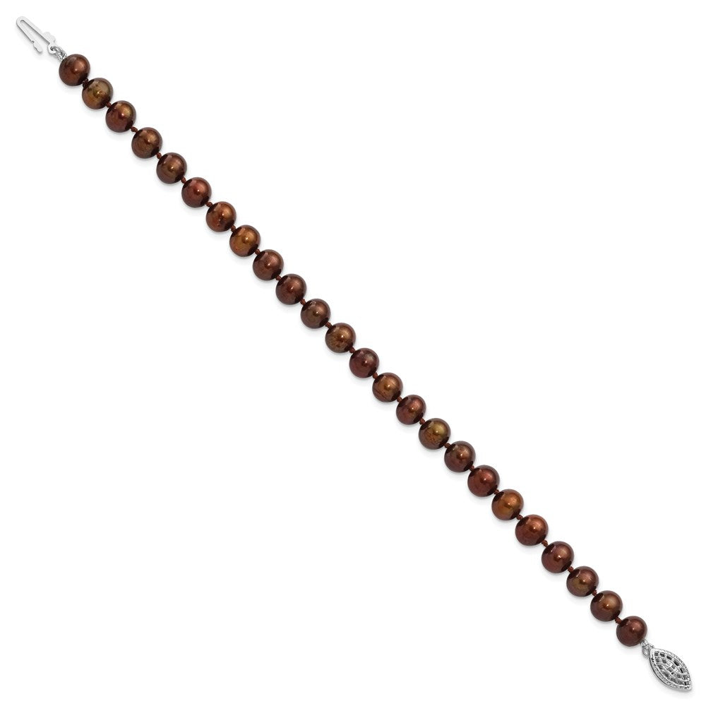 Sterling Silver Rhodium-plated 6-7mm Brown Near-Round Freshwater Cultured Pearl 7.25 inch Bracelet 7.25 inches